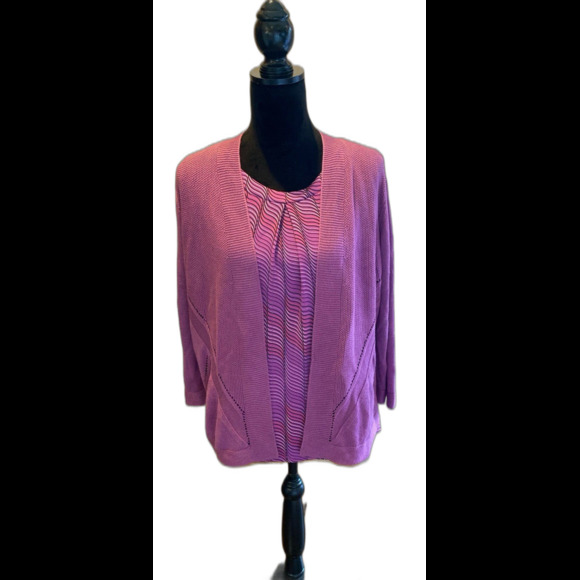 Worthington Sweater Blouse Set 2 Piece Plus Size XL Purple + Stretch Top Casual - Picture 1 of 11